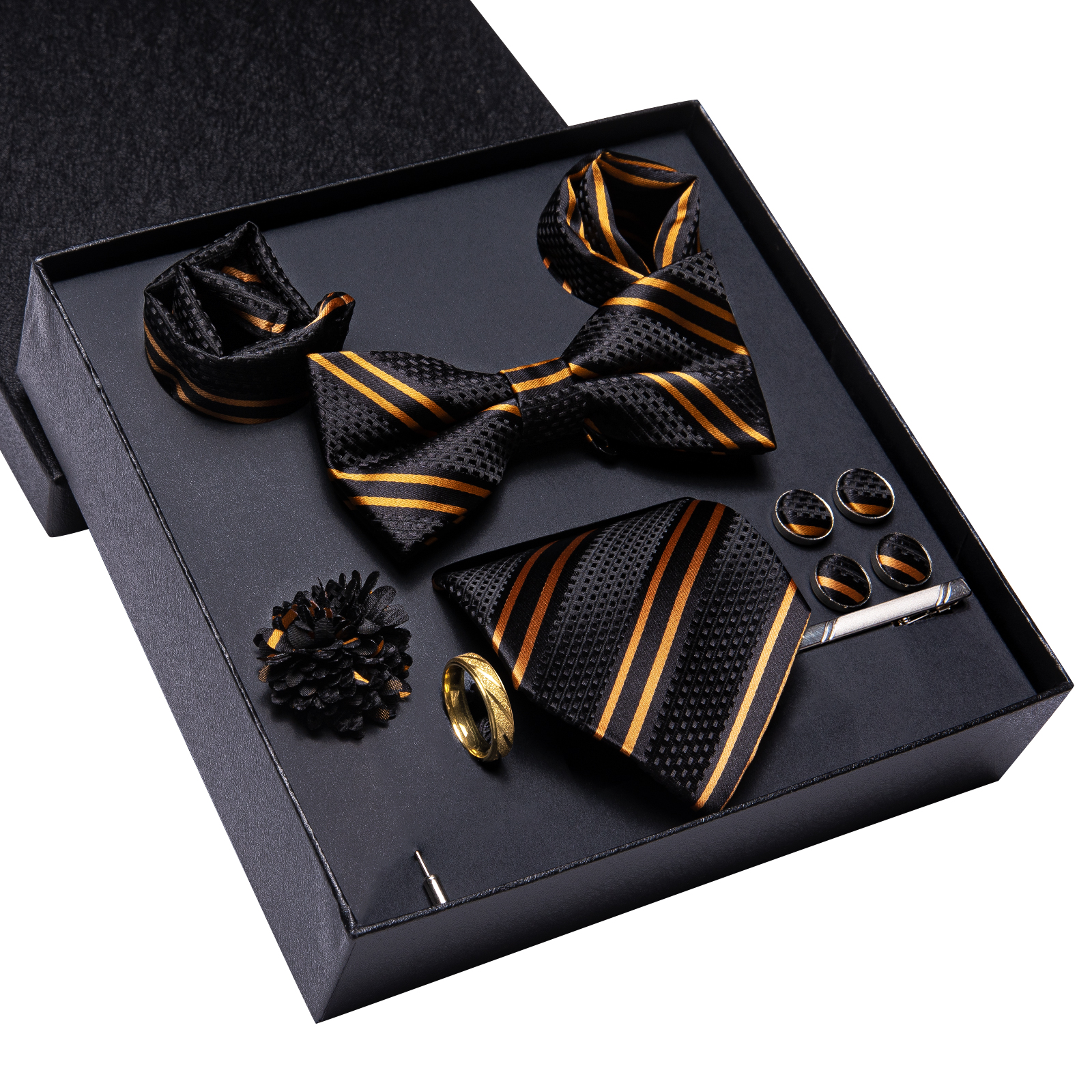 Neck Tie Set Box - Hi-Tie Luxury Gift Box Golden Striped